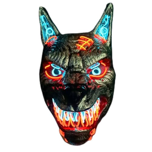 Masque Lumineux Loup LED Halloween, 3 Modes Lumineux, Déguis