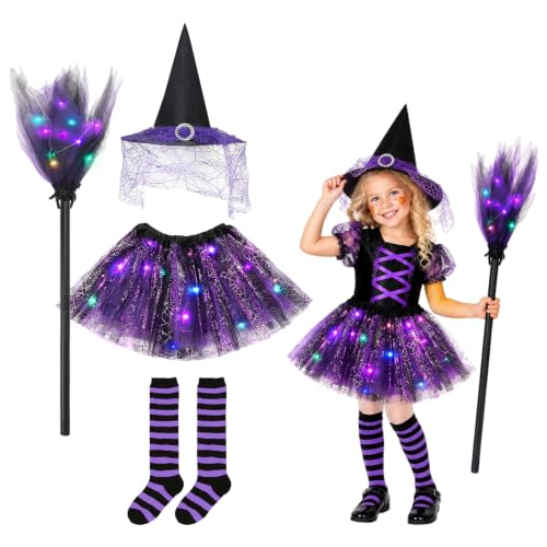 Costume Sorcière Fille LED Violet