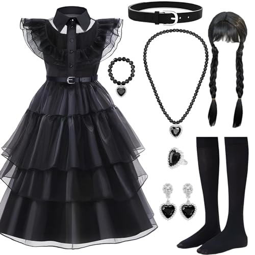 YUVATERA Robe Noire Halloween pour Fille,8 Pièces Costume En
