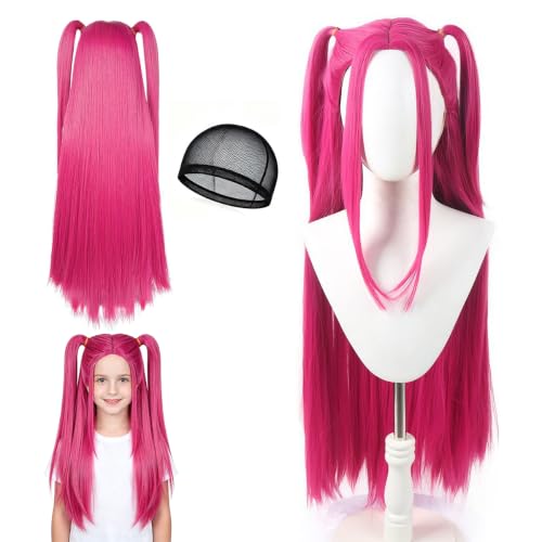Perruque Mi-ra K-P0P Hun-trs, Perruque Rose Longue 70 cm à D