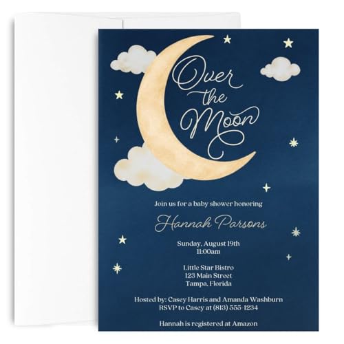 Over the Moon Lot de 12 invitations pour fête prénatale pour