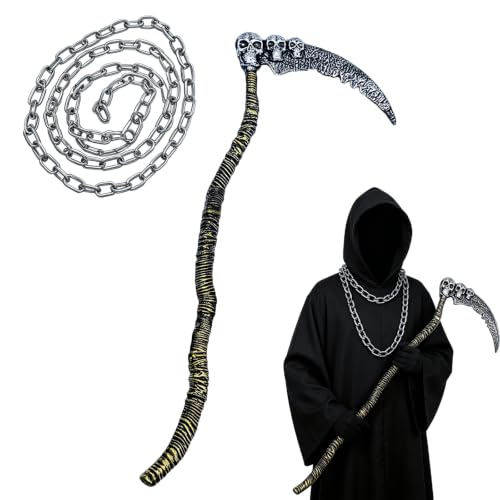 2 Pièces Squelette Effrayant Faucille Halloween 110 cm, Chaî