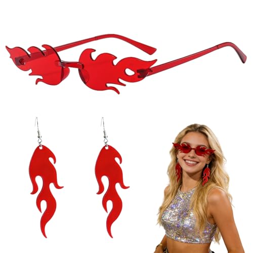 Flammen Ohrringe aus Acryl & Lunettes Flamme – Set 2 Pièces 