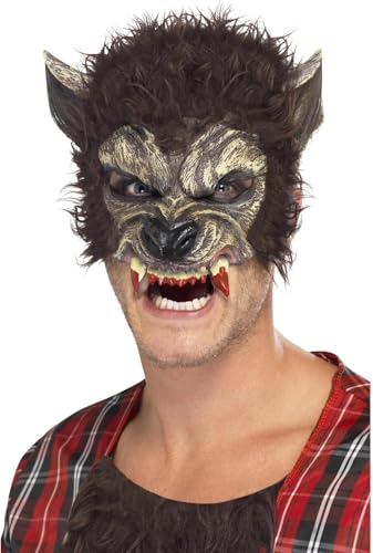 Smiffys Masque loup garou, Marron, Demi visage, latex Hallow