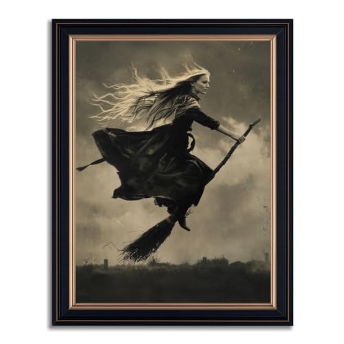 Affiche encadrée vintage représentant une sorcière volante p