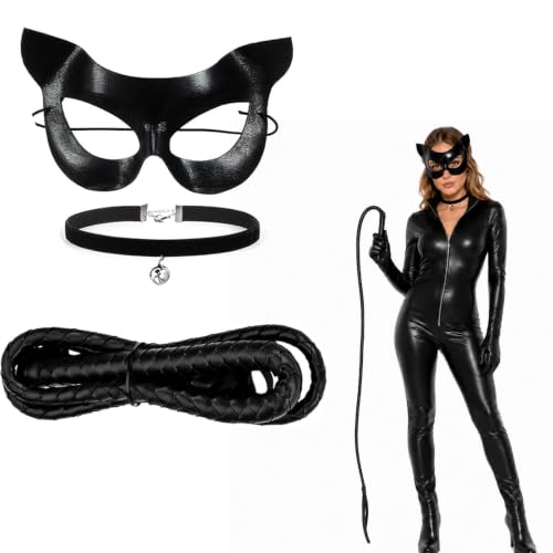 GNIQOAIX Costume de Chat Noir 3 Pièces pour Femme, avec Tête