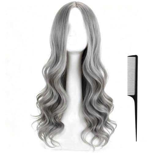 Perruque grise ondulée 70cm femme