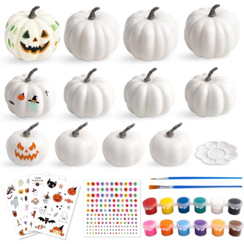 12 Citrouilles Artificielles Blanches à Peindre, Kit DIY ave