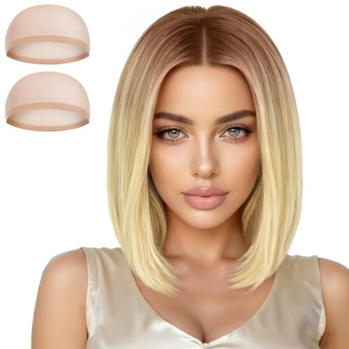Aomig Courte Perruque Bob, Bob Perruque Ondulée Blonde avec 