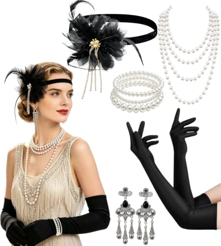 kasahara Set Accessoire Années 20 Gatsby Flapper Bandeau Plu
