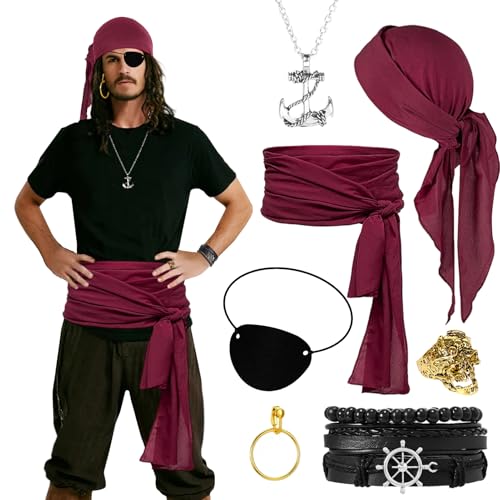 Crittygo 7 Pièces Ensemble dAccessoires Costume de Pirate, D