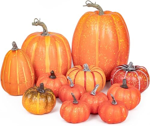 Cymax Lot de 12 Grande Citrouilles Artificielles de Tailles