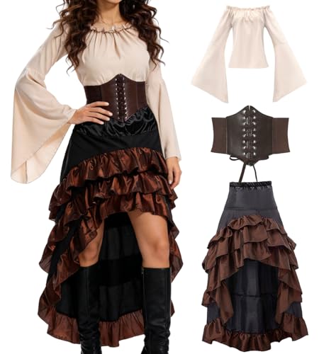 Costume Pirate Médiévale Femme Marron