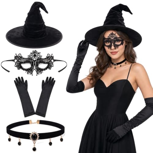 Deguisement Halloween Femme 4 Pièces, Halloween Chapeau Sorc