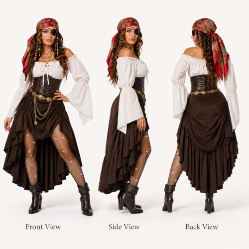 RYJJEEST Déguisement Pirate Femme 9 Pièces, Costume Pirate M