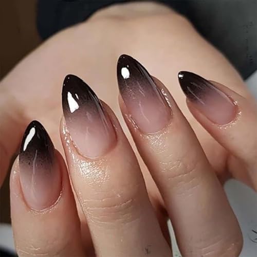 Xanthelle Ongles à Presser, Ongles Amande Courts Nude-Noir a
