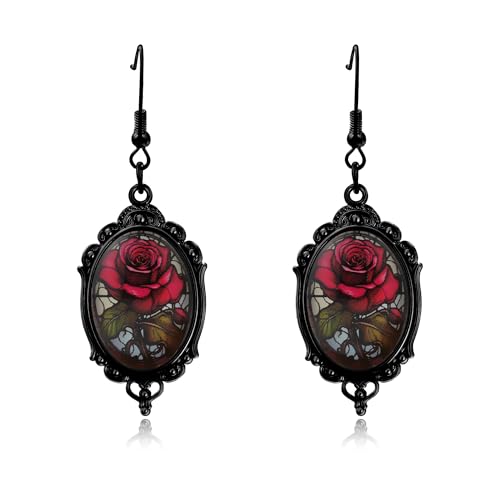Boucles d’oreilles Halloween Femme Gothique Rose Rouge Vinta