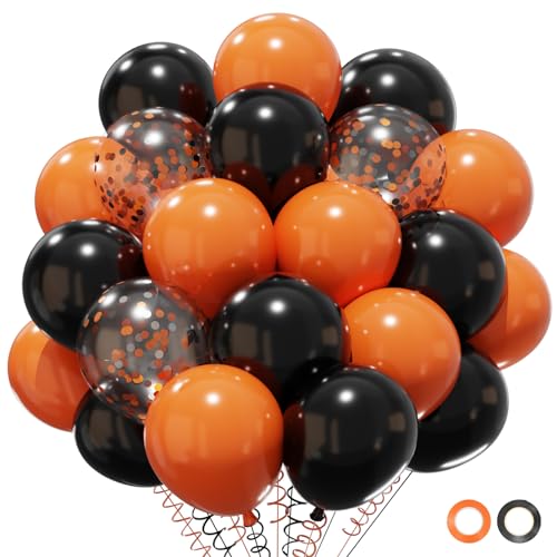 QIFU Ballon Halloween, 50 Pcs Ballons Noir Orange Et Or Blan