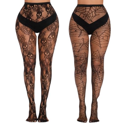 PUERFOCA 2 Paires Collant Halloween Femme, Collants Résille 