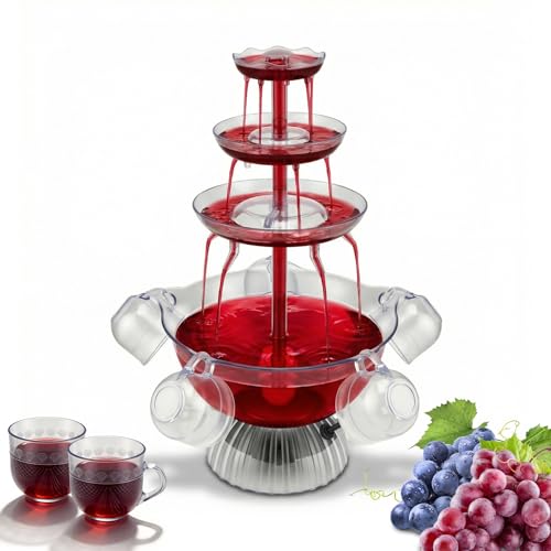 Fontaine de Fête 3 Niveaux avec LED et 5 Verres, pour Vin Rouge Jus Punch