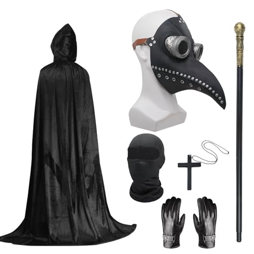 Plague Doctor Costume Masque Halloween avec bec à nez long e