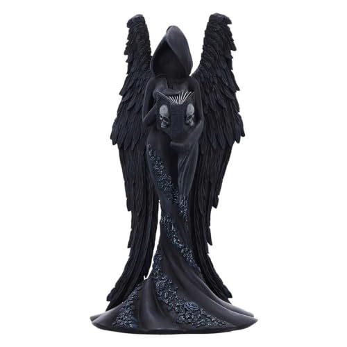 Statue Déesse Gothique Ailée avec Livre Crâne, Décoration Ha