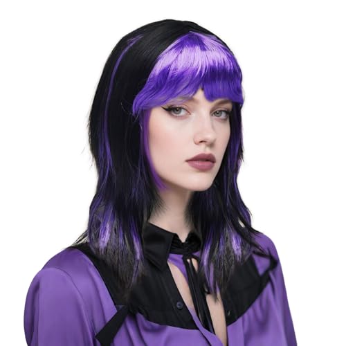 SAIIURV Perruque Femme Longue Perruques Violette Noire Perru