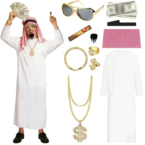 Déguisement Arabe Homme, Costume de Cheikh Arabe pour Homme,