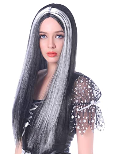 DEGUISE TOI - Perruque longue noire et blanche femme - 60cm 