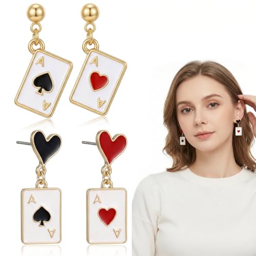 BLPRKOT 2 Pièces Boucles dOreilles Poker Femme, Pique à Cœur