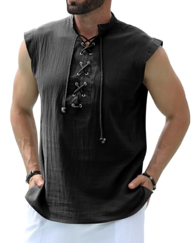 YAOBAOLE Chemise Homme Lin sans Manche Deguisement Medieval 