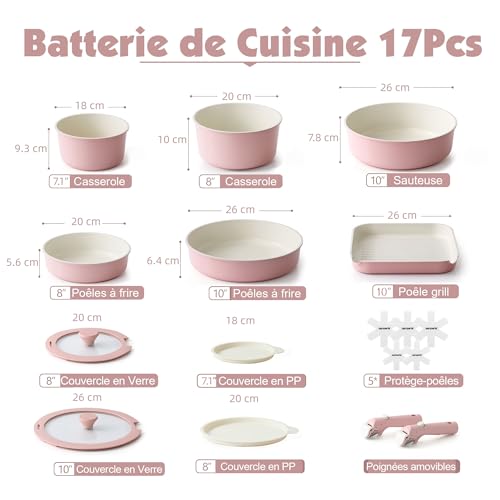 SENSARTE Batterie de Cuisine 17 Pièces Tous Feux Compatible