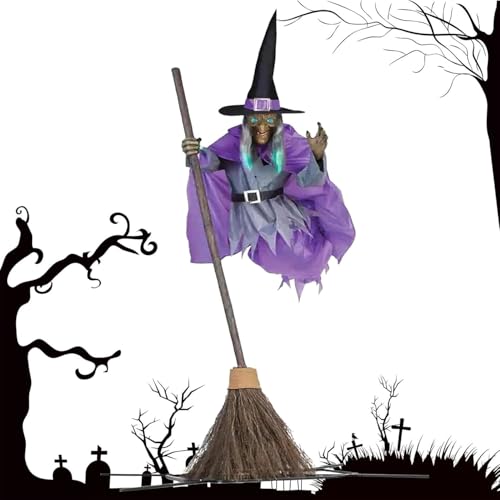 Décoration dhalloween Sorcière Volante avec Balai Magique 18