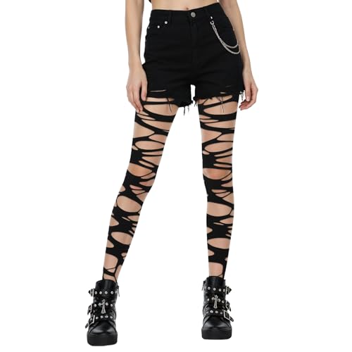 CIATBYYJ Collants noirs déchirés pour femme, collants gothiq