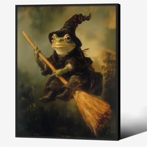 Grenouille sorcière chevauchant un balai - Impression fantai