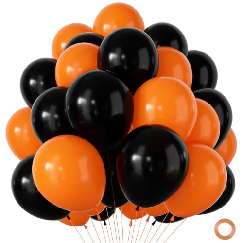 100 Pièces Ballon Halloween,Ballon Orange Et Noir,Deco Hallo