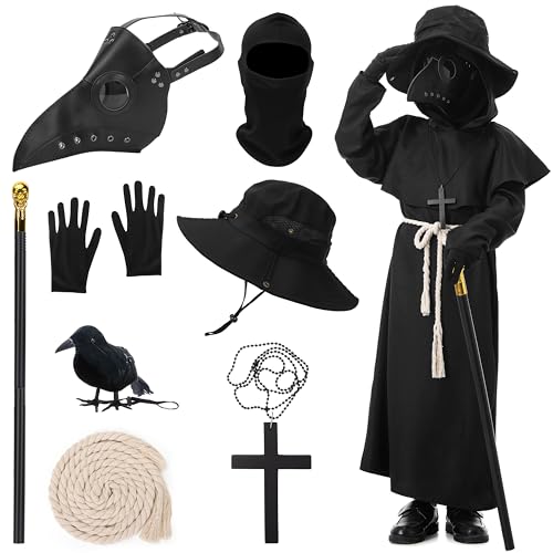 Costume De Docteur De La Peste Pour Halloween – Version Enfant Et Adulte – Cape, Masque, Sceptre, Accessoires Inclus – Tissu Polyester