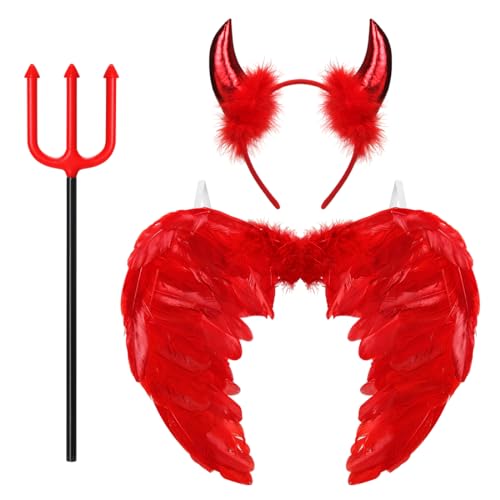 Aurasky Ailes dange Rouge, Diable Cornes et Fourche, Deguise