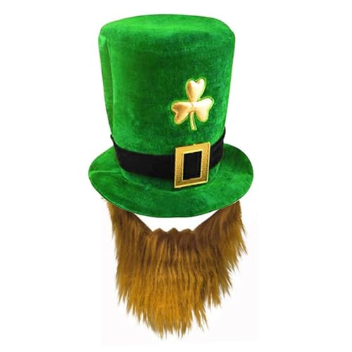 AWAVM Adult Deluxe Green Leprechaun Top Hat with Ginger Bear