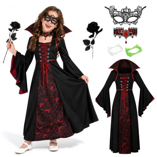 dellyy Deguisement Gothique Vampire Fille, Costume Halloween