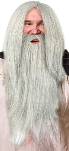 Perruque de magicien en gris en set avec barbe grise pour ho