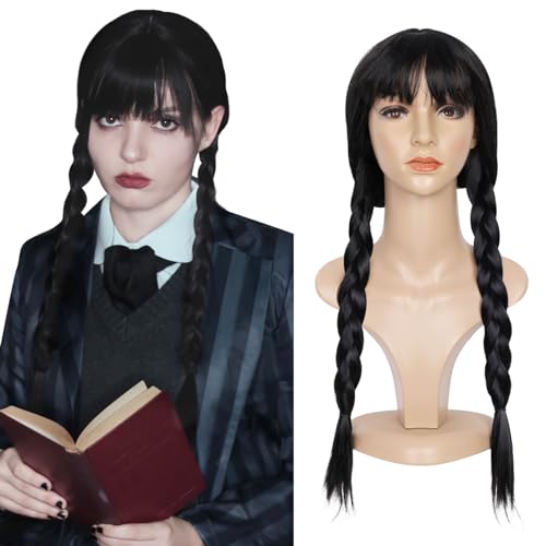BECUS Perruque Tressée Longue Femme – Perruque Noire avec Fr