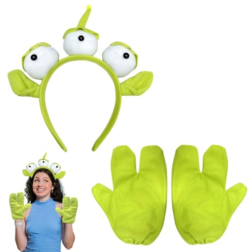 BJPERFMS Costume dextraterrestre vert à trois yeux et gants,