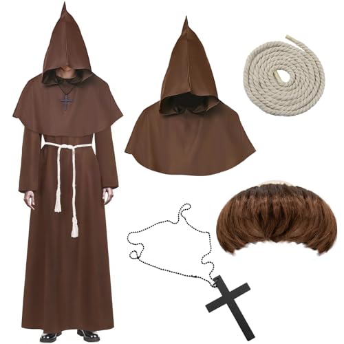 Yeria Costume de moine médiéval pour homme - Avec capuche - 