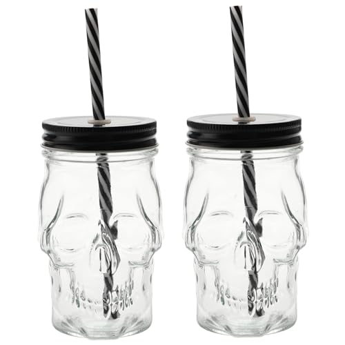 Sjfbebsy 2 pièces tasse dhalloween crâne en verre avec paill