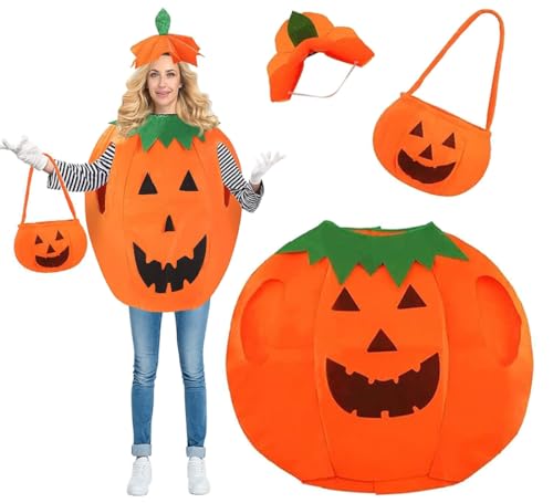 DERAYEE Costume Citrouille dHalloween avec Chapeau et Sac,Dé