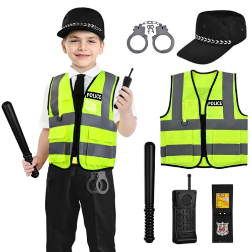 Aomig Police Deguisement Enfant, Policier Costume Gilet avec