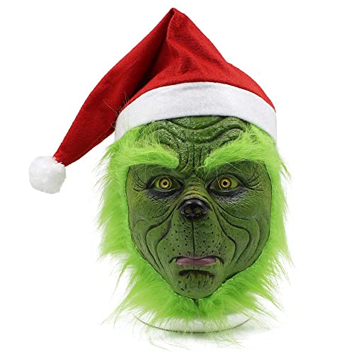 Claofoc Grinch Masque de Noël - Chapeau Costume Visage Vert 