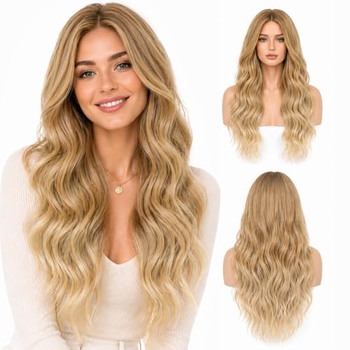 LUFFLOK Perruque Longue Ondulée Blonde pour Femmes 68cmCheve