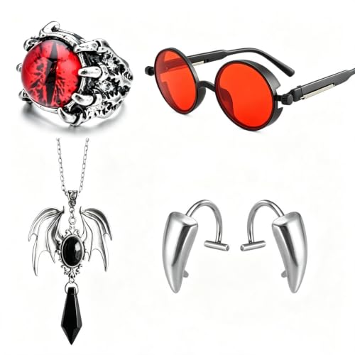 Costume de vampire pour homme 4 pièces avec lunettes rouges,